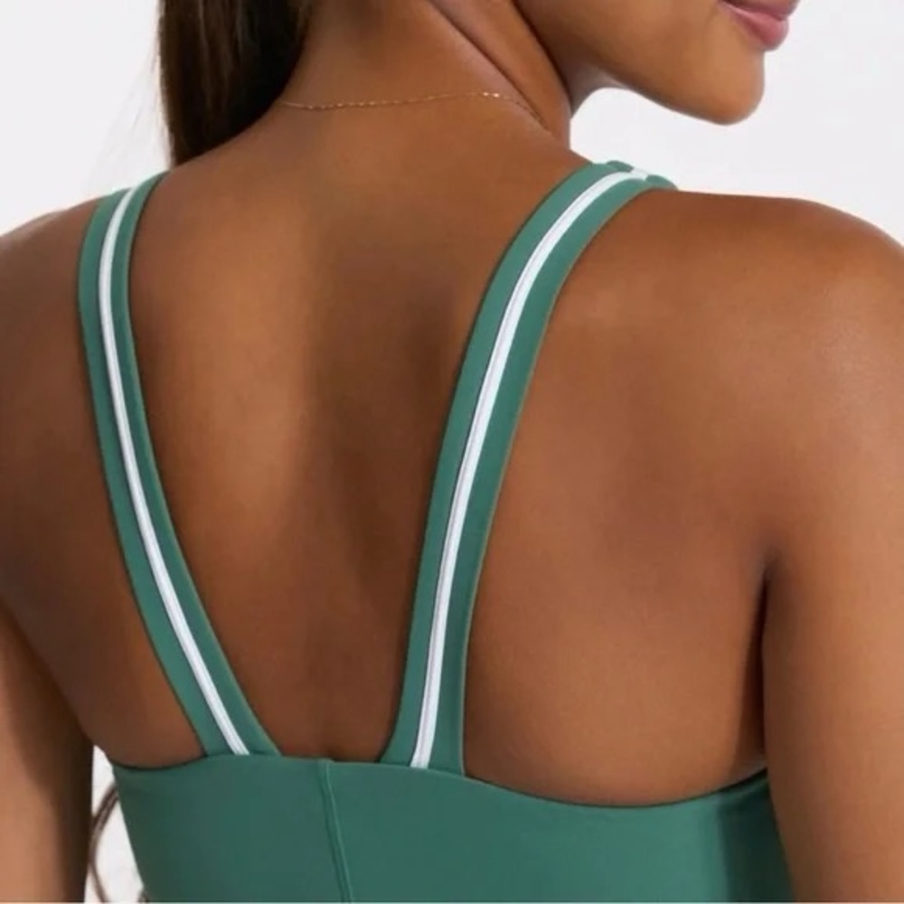 Vuori Teal Green Racerback Mini Dress with White Trim - Picture 11 of 12